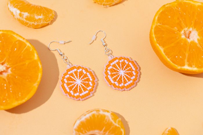 Orange Cross Stitch Earrings