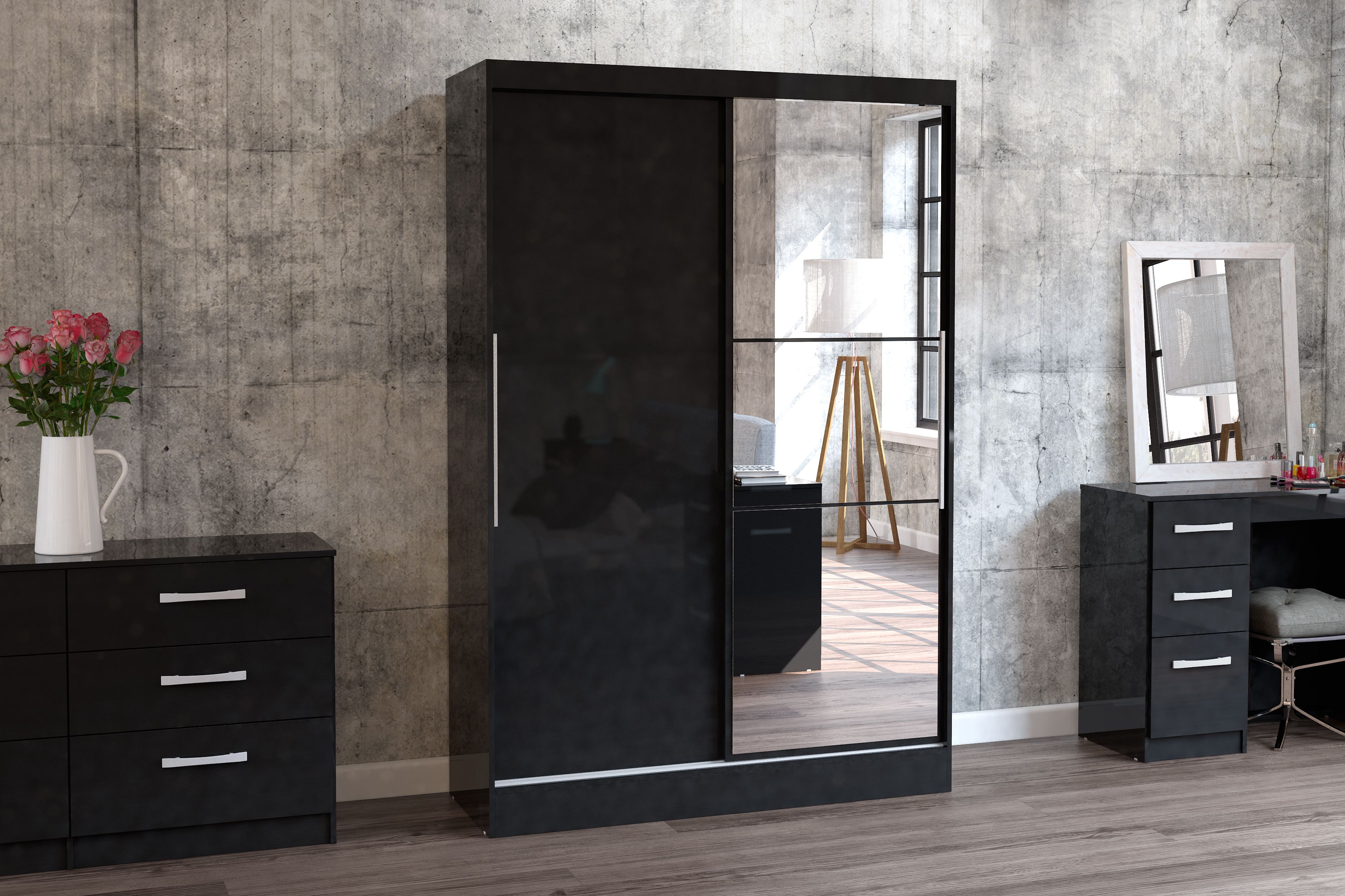Vinyl Slider Robe Lynx 2 Door Sliding Robe with Mirror - REVEAL