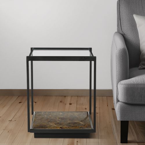 Ashton Iron End Table With Glass Top