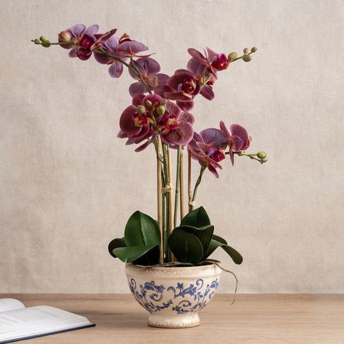 53cm Real Touch Dark Pink Phalaenopsis Orchid in Pot