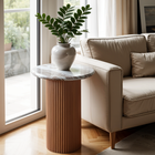 Natural Marble & Wood Pedestal Side Table
