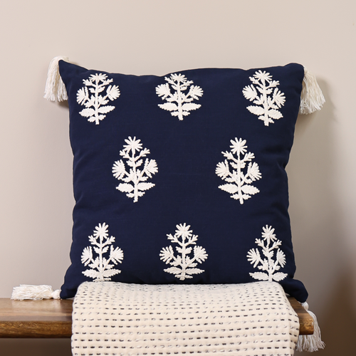 Bluebell Embroidered Cotton Cushion
