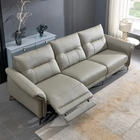 Recliner Sofa Beige Real Leather
