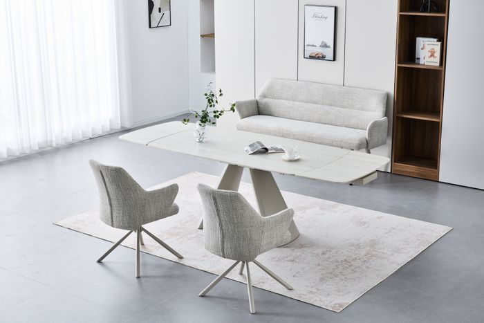 Italian travertine style statement dining sets.