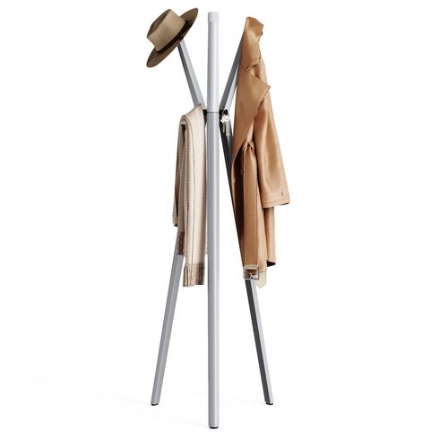 KAPANOU Freestanding Coat Rack with 6 Hooks, Entryway Hall Tree Metal Coat rack for Hat, Purse, Jacket, Umbrella and Accessories, Heavy Duty Aluminum Coat Rack for Bedroom, Office, Grey