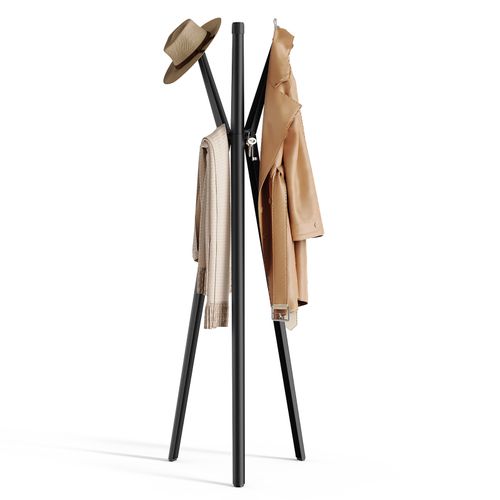 KAPANOU Freestanding Coat Rack with 6 Hooks, Entryway Hall Tree Metal Coat rack for Hat, Purse, Jacket, Umbrella and Accessories, Heavy Duty Aluminum Coat Rack for Bedroom, Office, Black