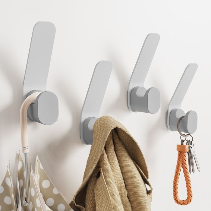 KAPANOU Double Coat Hooks Wall Mounted set of 8, Sturdy Metal Clothes Hanger for Bathroom, Bedroom, Entryway, Versatile and Decorative Aluminum Wall Hooks for Hanging Towels, Hats, Bag (Grey)
