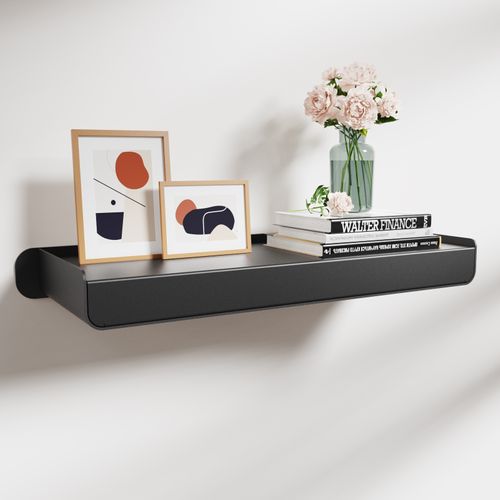 KAPANOU Black Floating Shelves Wall Mounted, Heavy Duty Aluminum Shelf for Book Storage, Living Room, Bedroom, Bathroom, Kitchen, Modern Metal Hanging Shelves for Wall Decor