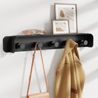 KAPANOU Wall Mounted Coat Rack with Shelf-5 Hooks, Coat Rail with Heavy Duty Metal Hooks for Bathroom, Bedroom, Entryway, Modern and Decorative Aluminum Wall Hanger for Hanging Coats, Towels, Hats (Black)