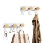 KAPANOU dual Coat Rack With Hooks 2 Pack 6 Hooks, Heavy Duty Metal Wall Hooks with Wooden Rustic Hanger for Towels, Hats, Backpack, Home Decor Hooks for Door, Bathroom, Bedroom, Entryway (Wood Brown / White)