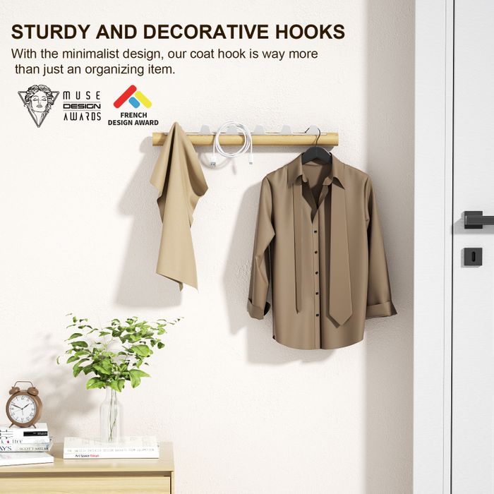 KAPANOU Wall Mounted Coat Rack With 6 Hooks, Rustic Wooden Coat Rail with Heavy Duty Metal Hooks for Towels, Hats, Backpack, Clothes Hangers for Door, Bathroom, Bedroom, Entryway (Wood Brown / White)