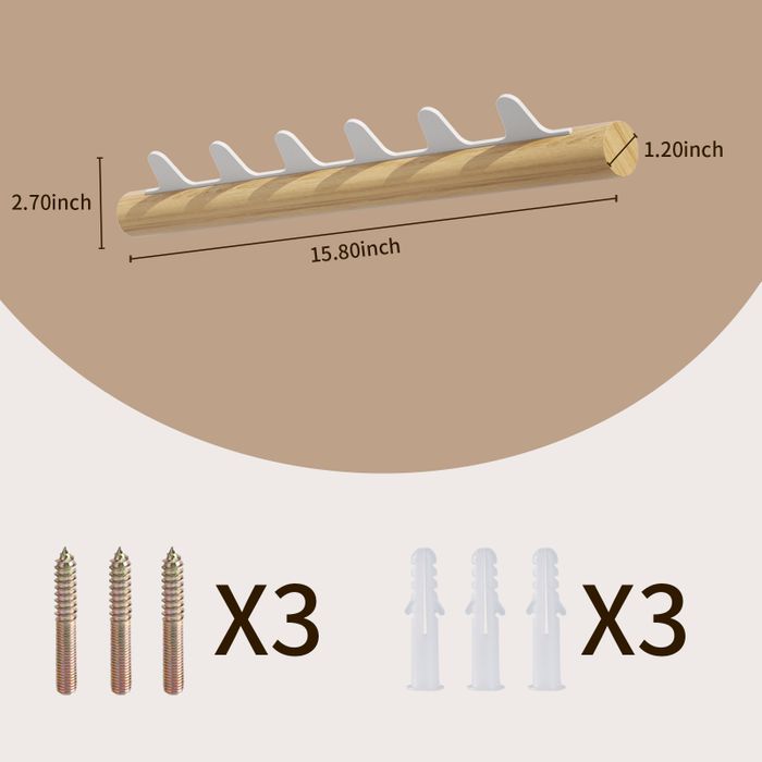 KAPANOU Wall Mounted Coat Rack With 6 Hooks, Rustic Wooden Coat Rail with Heavy Duty Metal Hooks for Towels, Hats, Backpack, Clothes Hangers for Door, Bathroom, Bedroom, Entryway (Wood Brown / White)