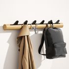 KAPANOU Wall mounted Coat Rack with 6 Hooks, Vintage Brown Rubberwood Coat Rail with Sturdy Black Metal Hanger for Jackets, Towels Or Hats, Decorative Hooks for Bathroom, Bedroom, Entryway