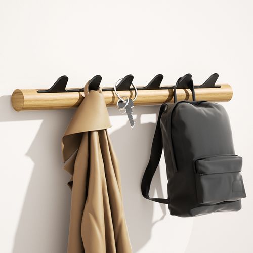 KAPANOU Wall mounted Coat Rack with 6 Hooks, Vintage Brown Rubberwood Coat Rail with Sturdy Black Metal Hanger for Jackets, Towels Or Hats, Decorative Hooks for Bathroom, Bedroom, Entryway