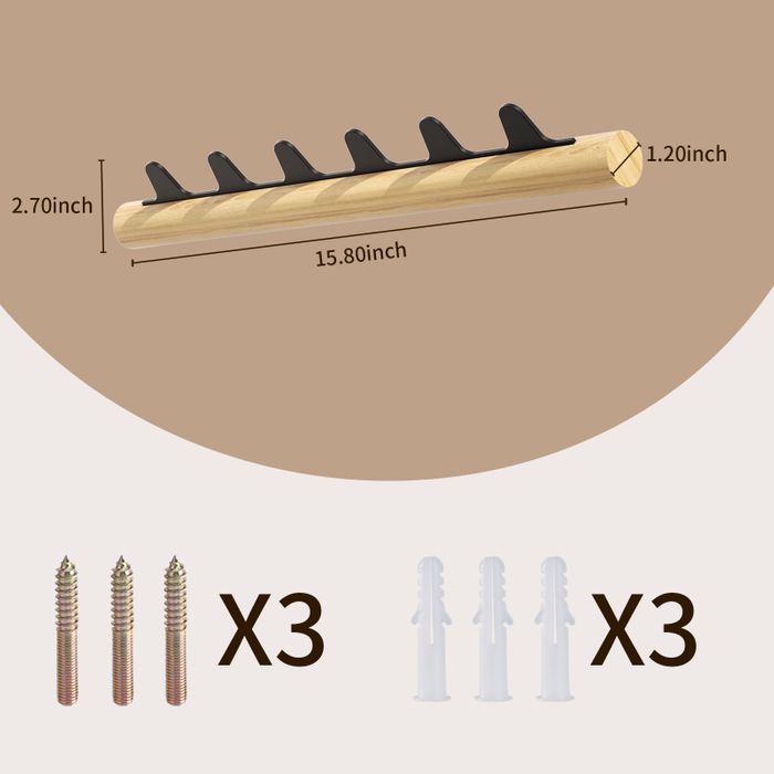 KAPANOU Wall mounted Coat Rack with 6 Hooks, Vintage Brown Rubberwood Coat Rail with Sturdy Black Metal Hanger for Jackets, Towels Or Hats, Decorative Hooks for Bathroom, Bedroom, Entryway