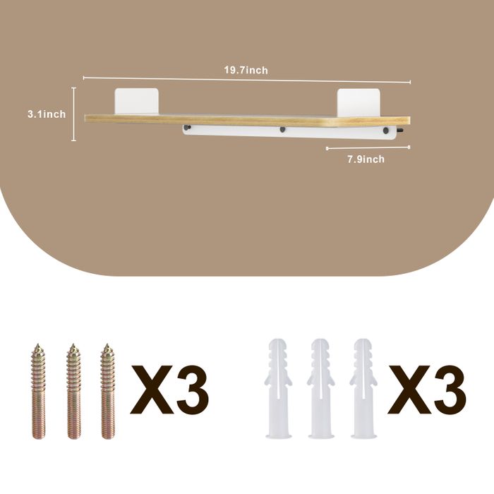 KAPANOU Floating Shelves for Wall, Modern Hanging Bookshelf with White Metal Brackets for Office Decor, Wooden Wall Mounted Shelf for Farmhouse Kitchen Bathroom Bedroom, Rustic Brown