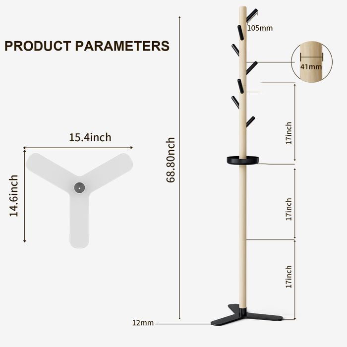 KAPANOU Wooden Coat Rack Free Standing Entryway Hall Tree, Rustic Coat Hanger Stand with Storage Tray 7 Hooks for Hat, Purse, Jacket, Umbrella and Accessories, Wood Brown/ Black