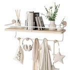 KAPANOU Floating Shelves with Coat Hooks Rail, Wall Mounted Natural Wood Grain Shelf for Bathroom, Bedroom, Living Room (White)