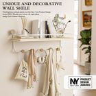 KAPANOU Floating Shelves with Coat Hooks Rail, Wall Mounted Natural Wood Grain Shelf for Bathroom, Bedroom, Living Room (White)