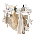 KAPANOU Floating Shelves with Lip, Coat Hooks & Towel Rack, Natural Wood Grain Wall Shelf for Bathroom, Bedroom, Living Room (White)