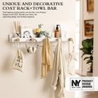 KAPANOU Floating Shelves with Lip, Coat Hooks & Towel Rack, Natural Wood Grain Wall Shelf for Bathroom, Bedroom, Living Room (White)