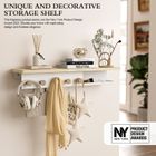 KAPANOU Floating Shelves for Wall, Natural Wood grain Shelf with Front and Back Coat Hooks and Extra Storage Compartments (White)