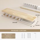 KAPANOU Floating Shelves for Wall, Natural Wood grain Shelf with Front and Back Coat Hooks and Extra Storage Compartments (White)