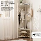 KAPANOU Corner Metal Coat Rack Freestanding Entryway Clothes Hanger with 18 Wooden Hooks and 4 Shelves for Bedroom (White)