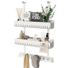 KAPANOU Over The Door Hooks Organizer, Metal Door Coat Rack with 9 Hanger and 2 Baskets for Bedroom, Bathroom (White)