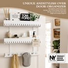 KAPANOU Over The Door Hooks Organizer, Metal Door Coat Rack with 9 Hanger and 2 Baskets for Bedroom, Bathroom (White)