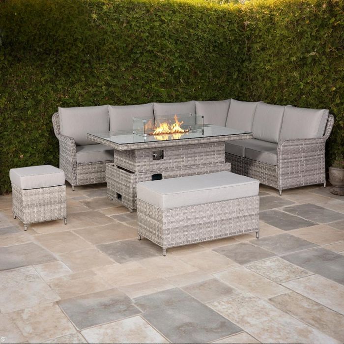Havana Range High Back Right Hand Corner Sofa Set with Fire Pit Rising Table