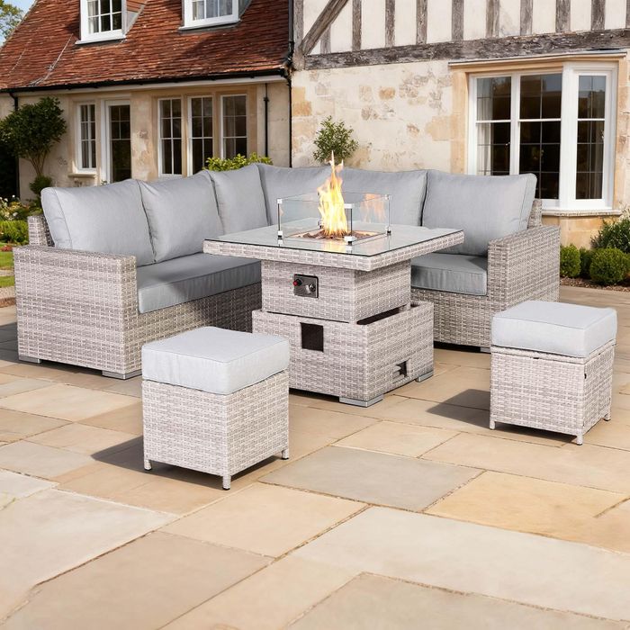 Aurora Range High Back Corner Sofa Set with Fire Pit Rising Table