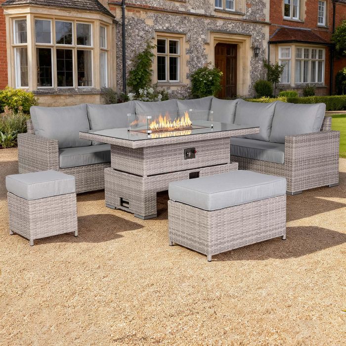 Aurora Range High Back Right Hand Corner Sofa Set with Fire Pit Rising Table