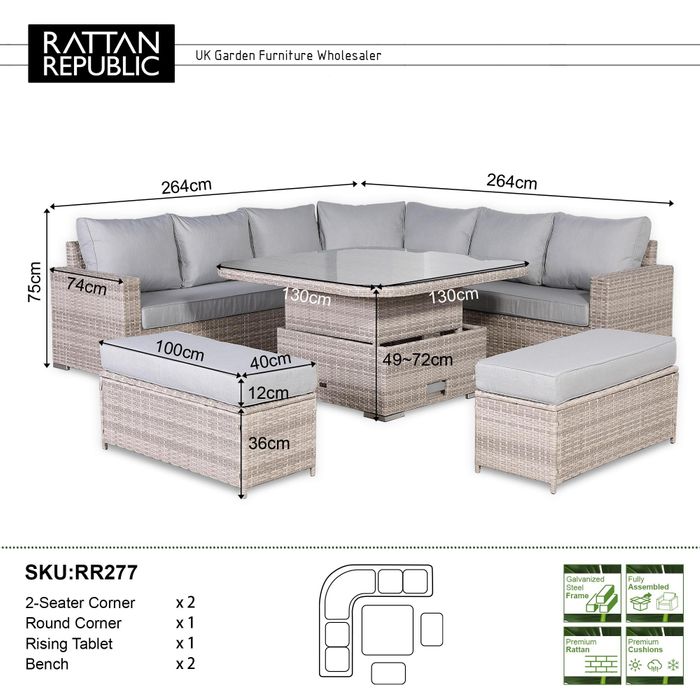 Aurora Range Large Round Corner Sofa Set with Rising Table