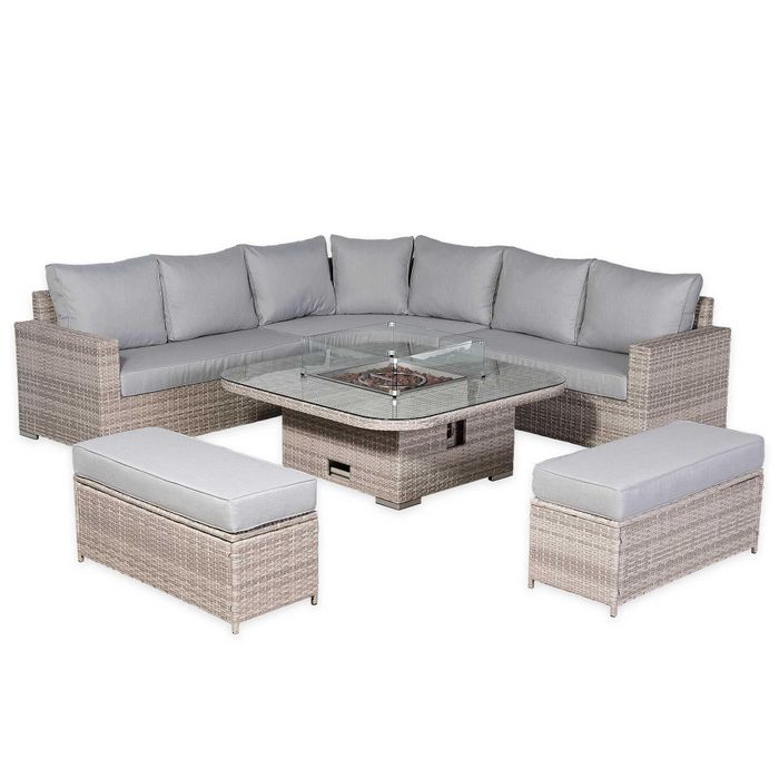 Aurora Range Large Round Corner Sofa Set with Fire Pit Rising Table