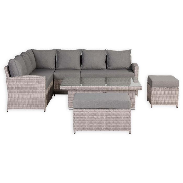 Monaco Range Left Hand Corner Sofa Set with Rising Table in Beige Grey Weave