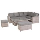 Monaco Range Right Hand Corner Sofa Set with Rising Table in Beige Grey Weave