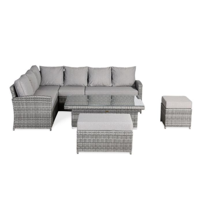 Monaco Range Left Hand Corner Sofa Set with Rising Table in Dark Grey Weave