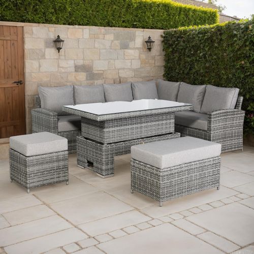 Monaco Range Right Hand Corner Sofa Set with Rising Table in Dark Grey Weave