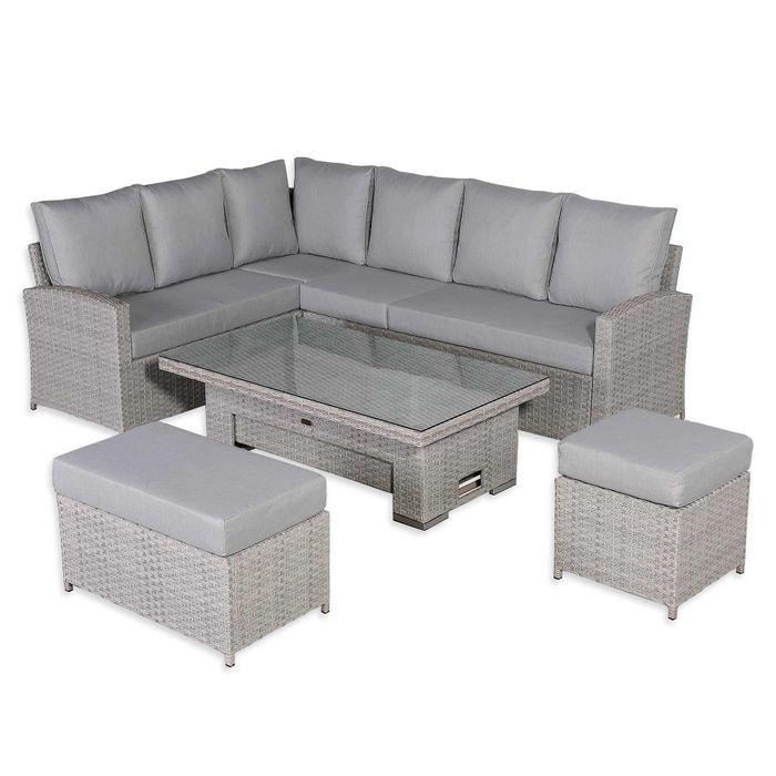 Monaco Range Left Hand Corner Sofa Set with Rising Table in Light Grey Weave