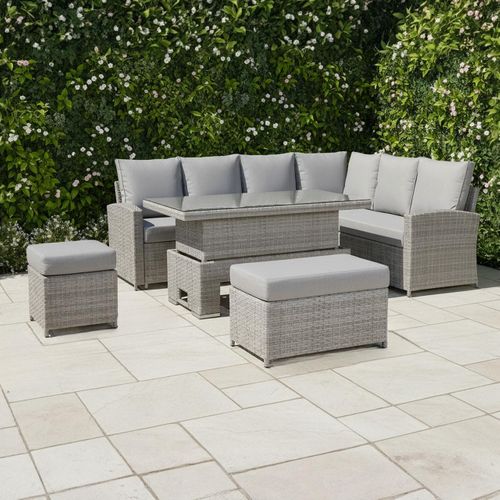 Monaco Range Right Hand Corner Sofa Set with Rising Table in Light Grey Weave