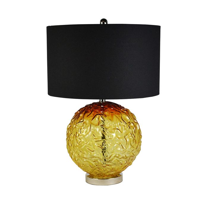 Clear Brown Glass Table Lamp with Black Linen Shade