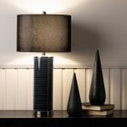 Clear Black Glass Table Lamp with Black Faux Silk Shade