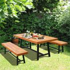 58191 - Dining Set 6 Seater Metal Frame with Acacia Wood Natural Colour