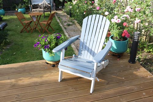 15092 - Folding Adirondack Chair Acacia Wood 2 Tones Grey - White Colour