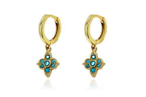 Theron Turquoise CZ Gold Hoop Earrings