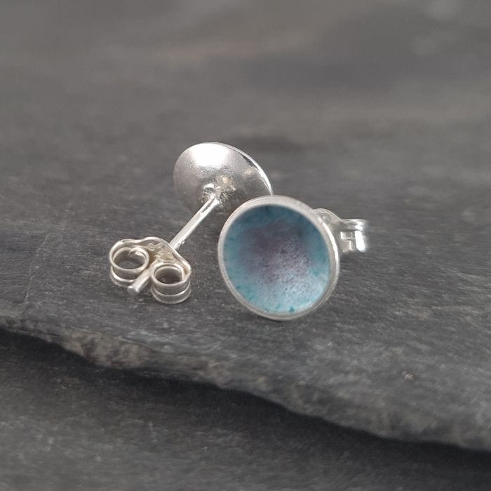 Enamelled Sterling Silver Stud Earrings, Colourful Earrings in Vitreous Enamel