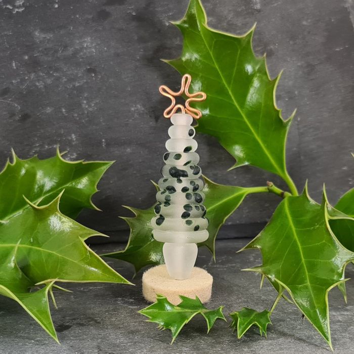 Glass Christmas Tree Ornament - Frosted Green Speckle