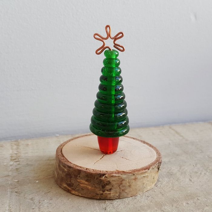 Glass Christmas Tree Ornament - Green and Red