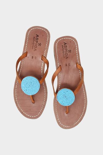 Disc Leather Sandals Turquoise